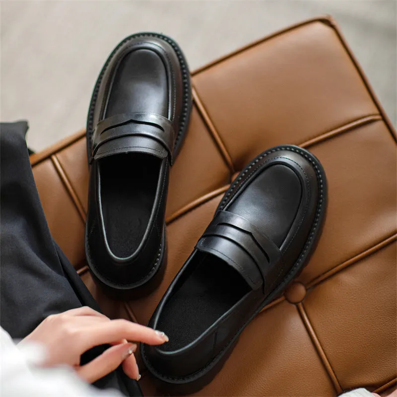 Women Retro Minimalist Thick Soled Leather Loafers