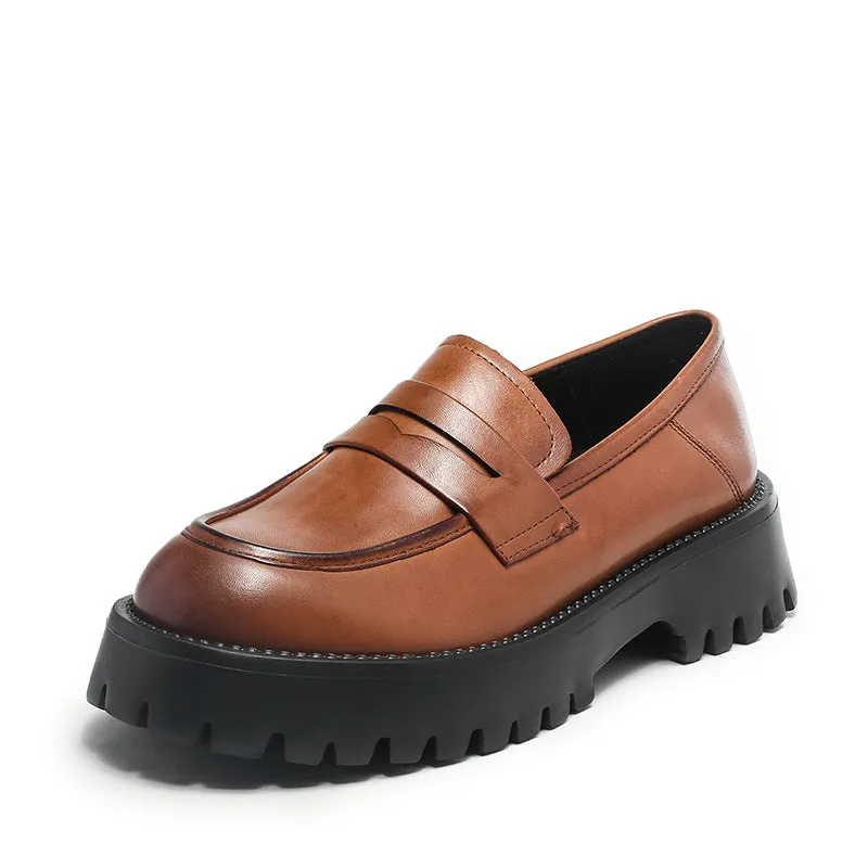 Women Retro Minimalist Thick Soled Leather Loafers