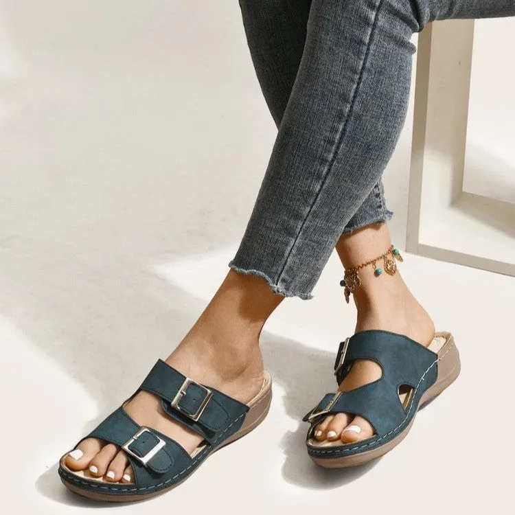 Women's Double Buckle Slides Comfort Sandals