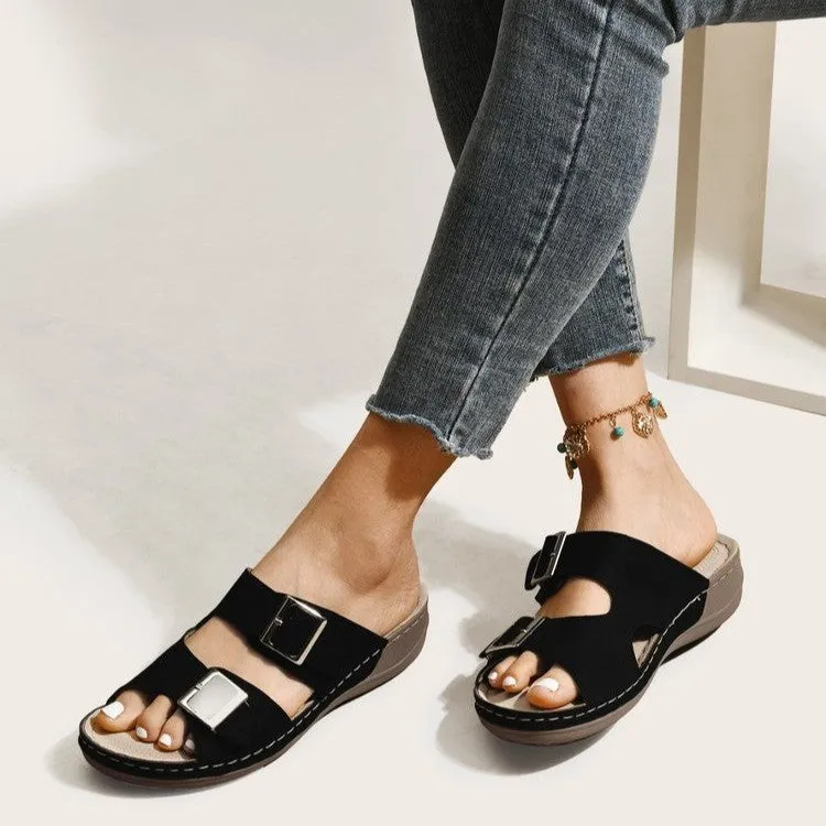 Women's Double Buckle Slides Comfort Sandals