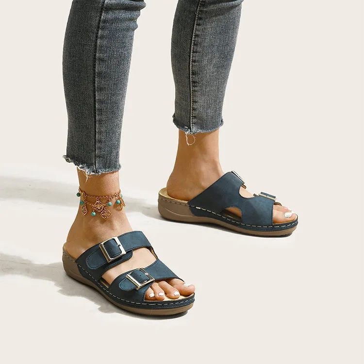 Women's Double Buckle Slides Comfort Sandals