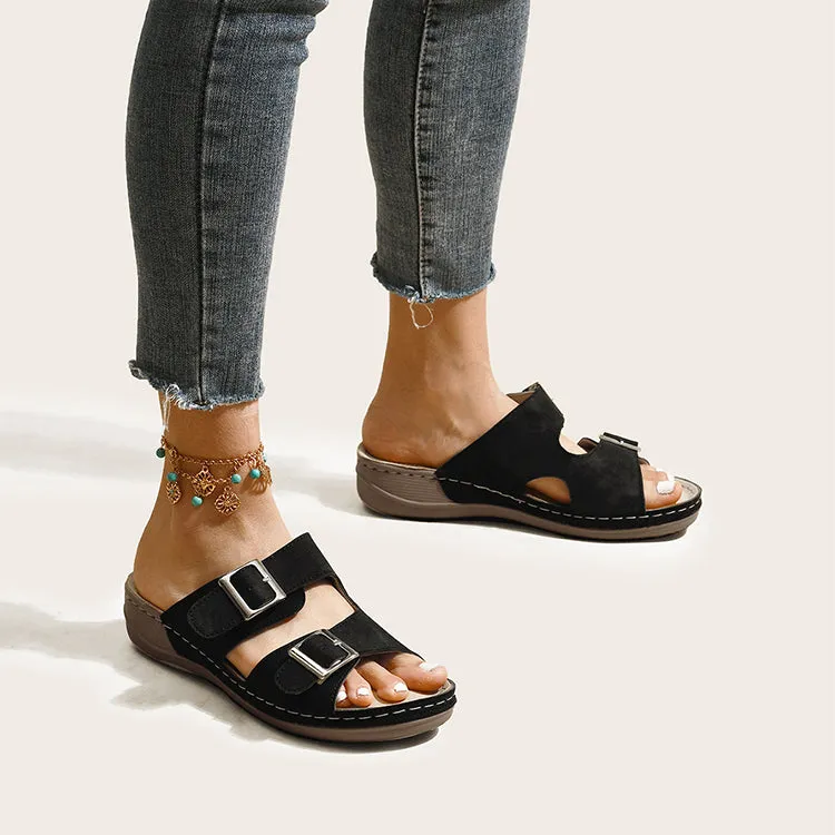 Women's Double Buckle Slides Comfort Sandals